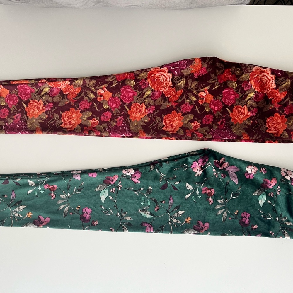 Floral Leggings - Burgundy and Green